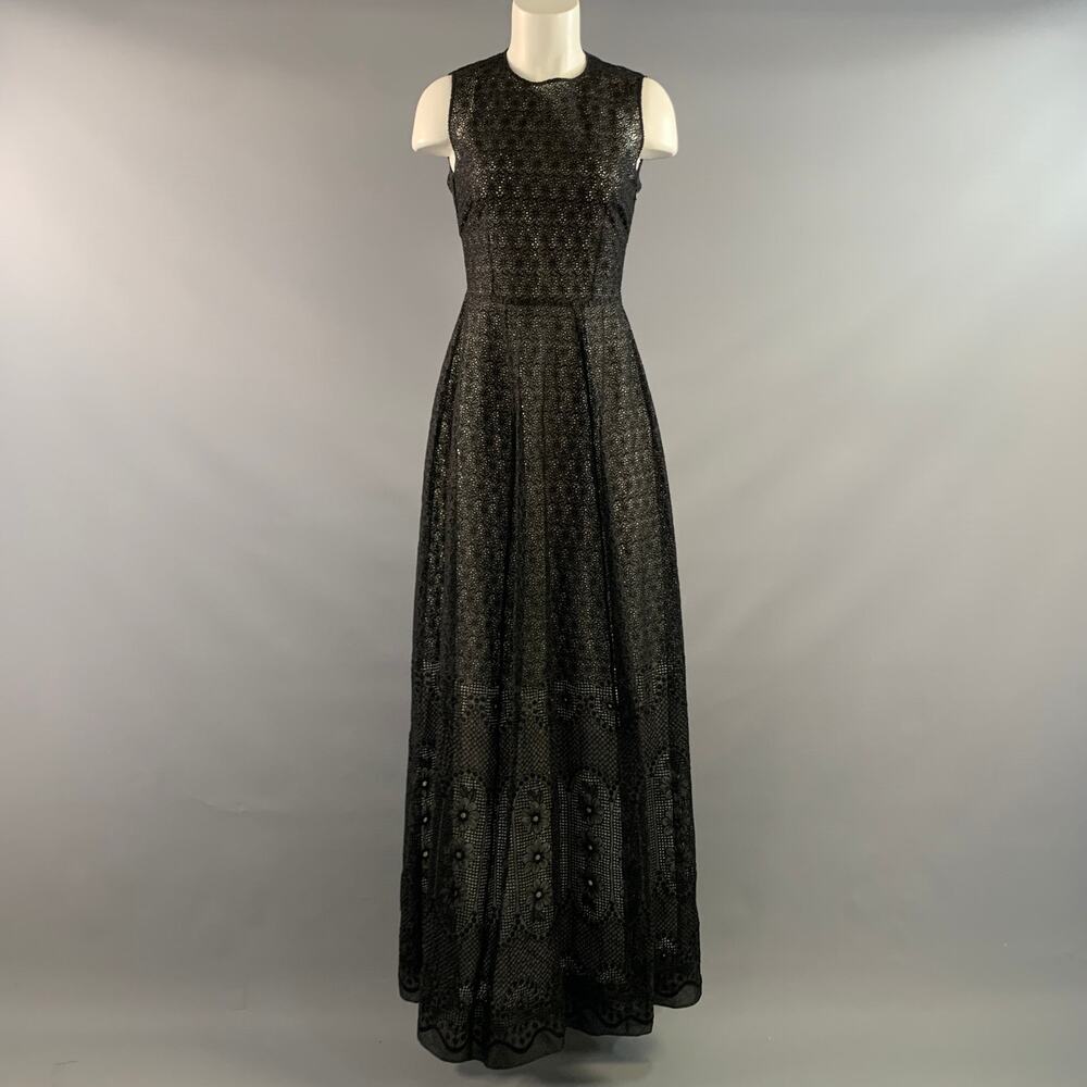 Nº21 Size 4 Black White Silk Floral Long Gown Evening Dress